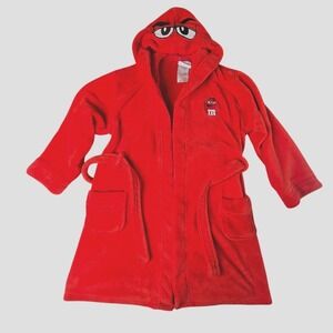 M&M's World Bathrobe Kids Size 7/8 Red Hooded Fleece Character Robe Novelty‎